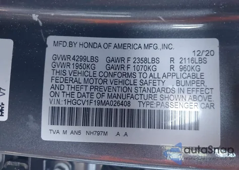 2021 Honda Accord Lx from USA, damaged, VIN 1HGCV1F19MA026408